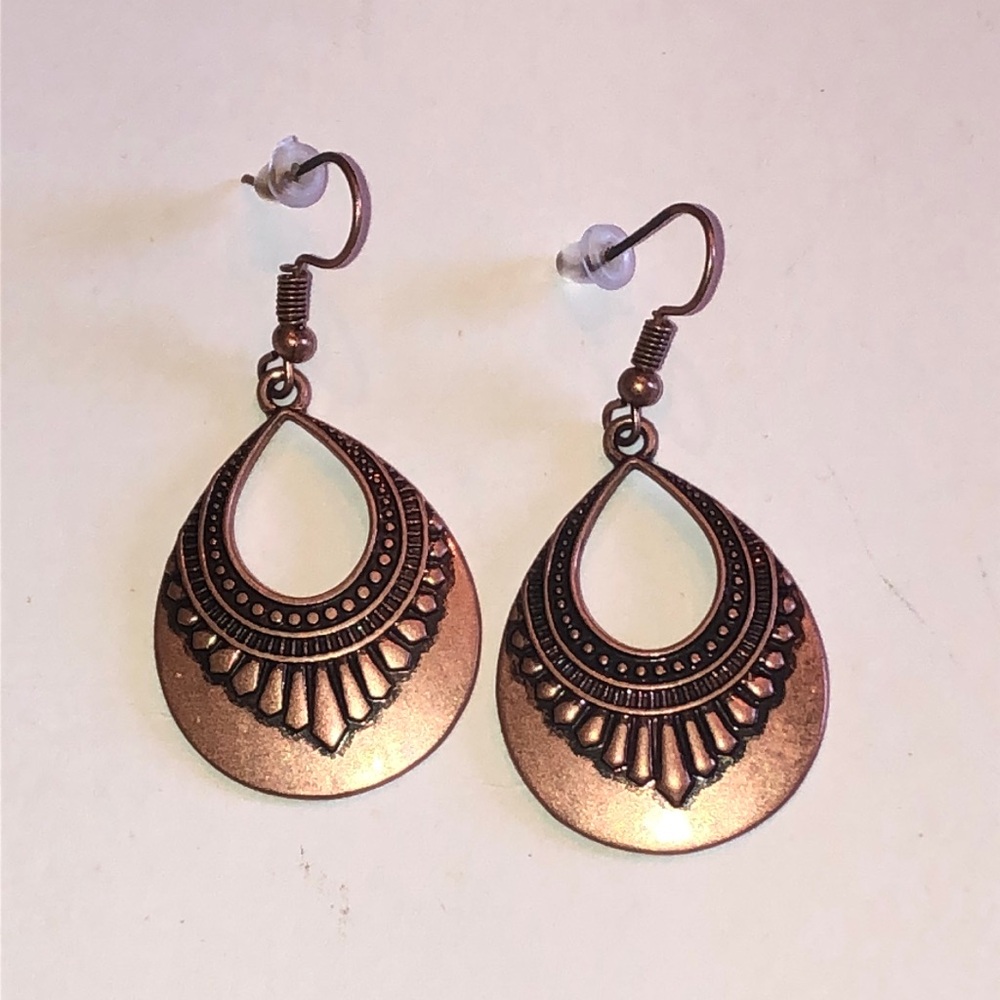 Boho Teardrop Dangle Earrings in Antique Copper Tone